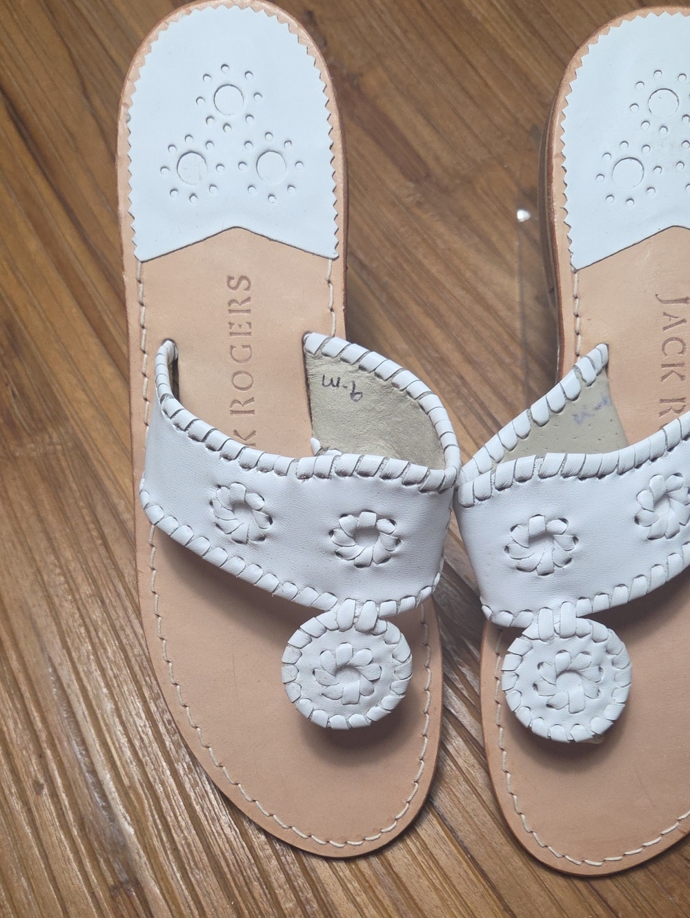 Jack Rogers White Leather Sandal with Rosette Thong